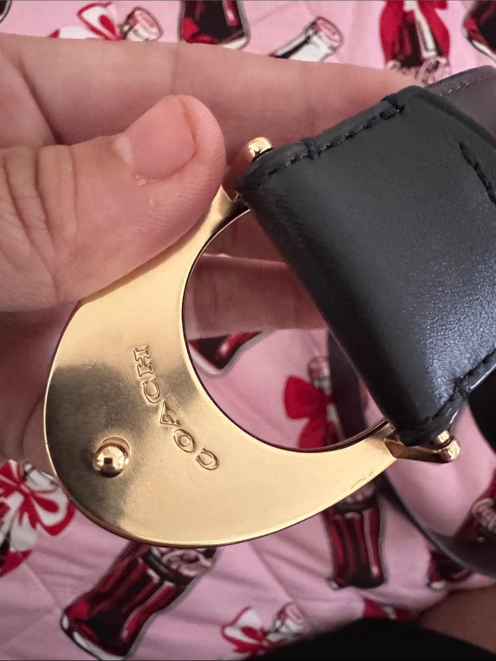 Coach Black Leather Belt with Gold Signature Buckle - Picture 5 of 6